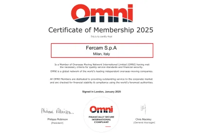 FERCAM Removals & Relocation confermata tra le migliori aziende di traslochi a livello globale con la certificazione OMNI 2025